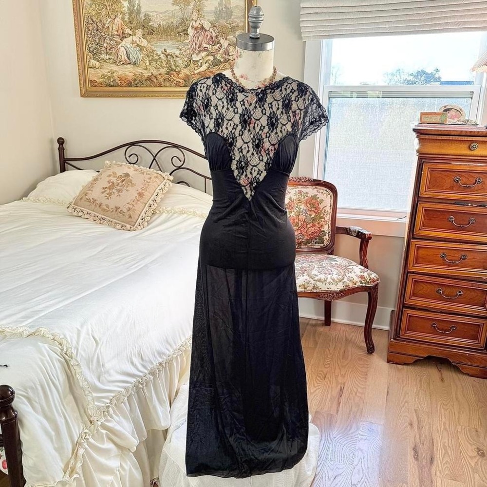 true vintage glencraft union made‎ black lace maxi dress size large